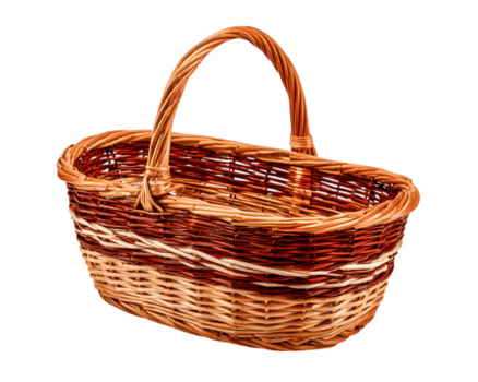 di vimini cestino maniglia Marrone rosso bianca vuoto isolato tradizionale rustico ovale oggetto su trasparenza sfondo png