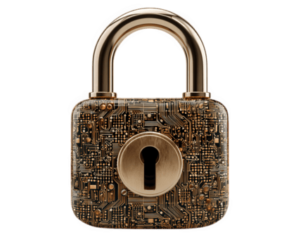 d'or cadenas avec circuit planche modèle, symbolisant la cyber-sécurité, numérique protection, et sécurise technologie, isolé sur transparence arrière-plan, moderne et futuriste concept png