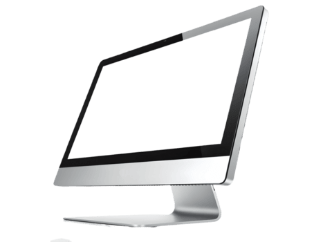 moderno prata todos dentro 1 computador exibição com em branco branco tela em limpar \ limpo para Projeto brincar e tecnologia apresentação transparente fundo png