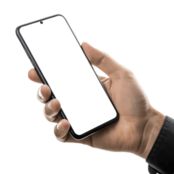 hand innehav smartphone med tom vit skärm för app attrapp och mobil ui design på isolerat bakgrund transparent bakgrund png