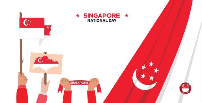singapore Independence Day Design, minimalist template of August 9th design elements with people holding flags and maps, singapore maps and flags in poster and banner form vector