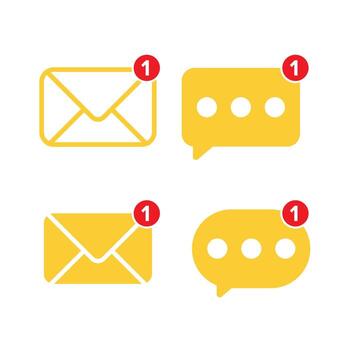 Email and Chat Notification Icon Set in Yellow with Red Alert Dots for Mobile App UI vector