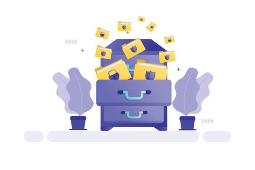 Illustration of filing cabinet with secure folders and digital storage elements vector