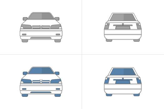 Front and back view of sedan classic car in two version styles vector