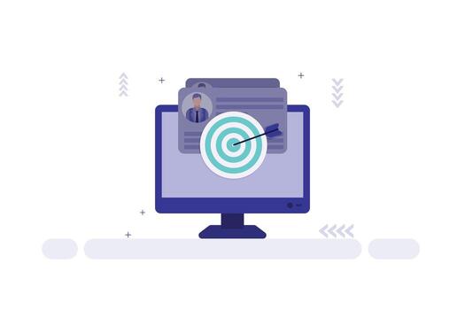 Illustration of a computer monitor showing a bullseye target and profile document, symbolizing digital marketing focus vector