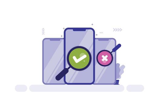 Three Overlapping Smartphones with Approval and Rejection Icons vector
