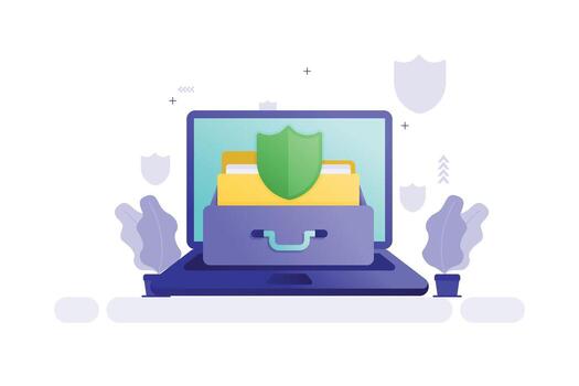 ilustración de ordenador portátil con cajón y carpetas, simbolizando datos proteccion y digital seguridad vector
