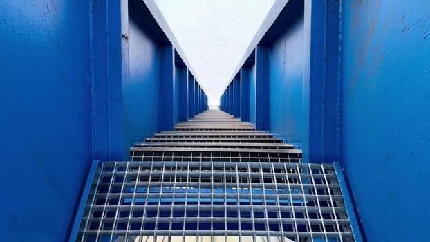 An Abstract Design Featuring Blue Structure with Perpendicular Lines and a Grid Pattern photo