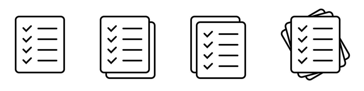 Lista de Verificación iconos papel documento con cheques Delgado línea iconos vector