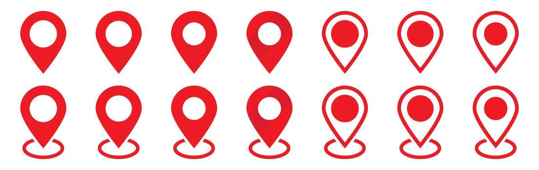 Red map pin marker. Location icons set. vector