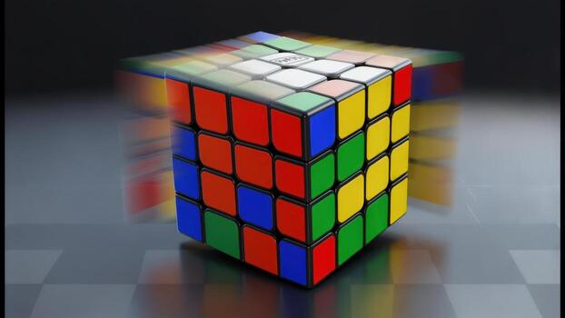 A colorful cube puzzle in motion, rendered with subtle motion blur photo