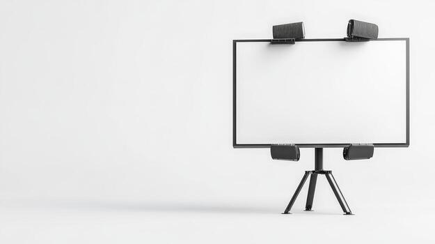 Large Blank Billboard with Clean White Frame Standing in Studio photo