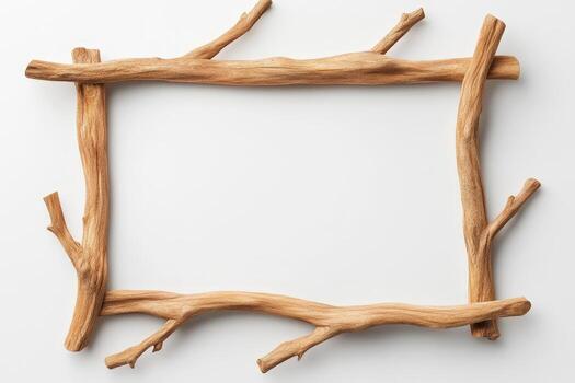 Blank Wooden Billoard with Natural Rustic Branches and Twigs photo
