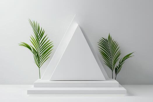 Minimalist Geometric Triangular Billboard Structure with Tropical Foliage Display photo