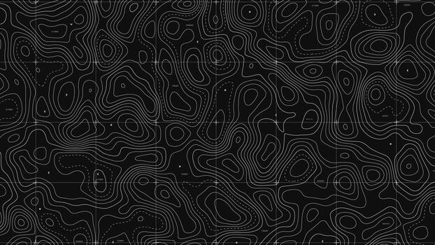 abstract geometric topographic mountain map with editable strokes in chart in black background template vector