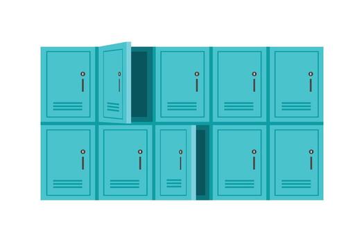 School locker illustration. Box locker. Public facilities. Storage locker. Locker open. Archive locker. vector