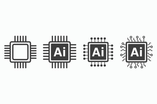Four ai microchip icons showing progression isolated on white background vector