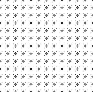 Seamless pattern of small black geometric flower motifs on white background for elegant fabric and wrapping paper design vector
