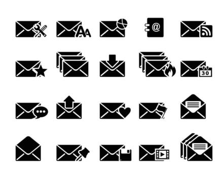 Set of email icons and related to email settings etc for website and graphic design vector