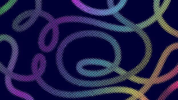 Abstract background with gradient dotted flowing lines and curves on a dark blue backdrop vector