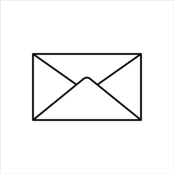 Black and white email envelope icon isolated on white background represents mail message inbox notification newsletter web contact communication data delivery service internet text message simplicity vector