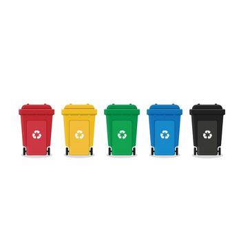 A set of four different colored trash cans on a white background vector