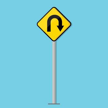 A yellow sign with a curved arrow pointing to the left vector