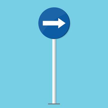 A blue traffic sign with an arrow pointing in the direction of the right vector