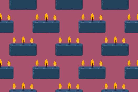 Repeating pattern featuring rectangular dark blue candles with three burning wicks vector