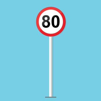 A speed limit sign on a pole with the number 80 vector
