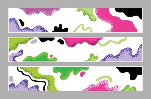 Abstract horizontal banner set with various fluid and liquid shapes. vector