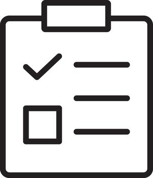 Clipboard icon with checklist black outline features check mark and empty box symbolizing task management organization productivity and planning in simple minimal style vector