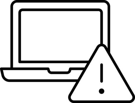 ordenador portátil computadora advertencia alerta error precaución tecnología dispositivo pantalla símbolo ordenador portátil con advertencia firmar icono, representando computadora error, precaución, o alerta notificación, sencillo negro contorno estilo vector