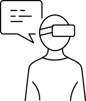 virtual realidad auriculares habla burbuja comunicación tecnología contorno persona digital interactivo moderno innovación. persona vistiendo virtual realidad auriculares con habla burbuja representando digital vector