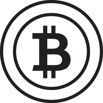 Bitcoin symbol digital currency cryptocurrency blockchain finance investment technology black icon circular design minimal style. Modern and simple representation of virtual money for financial vector