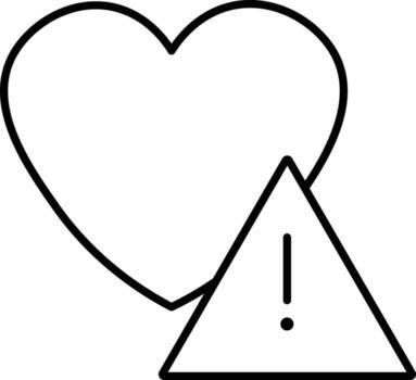 Heart outline with warning triangle and exclamation mark, symbolizing health risk, caution, or medical alert, used for healthcare, emergency, or warning concepts vector