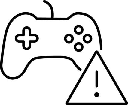 Game controller warning symbol error caution outline black icon technology alert gaming isolated sign device joystick digital symbol interface modern simple flat electronic equipment vector