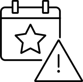 Event calendar star warning alert schedule date notification important reminder outline icon black white symbol graphic sign caution exclamation triangle line simple minimal flat vector