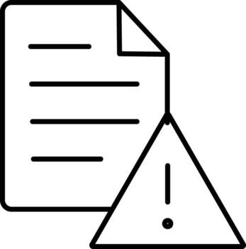 Document with warning symbol black outline icon represents file error alert or caution in digital content suitable for illustrating data issues notification or system warning concepts vector