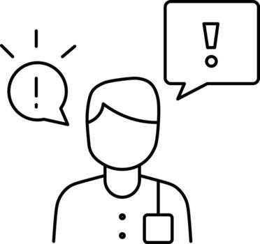 Person outline speech bubble exclamation mark alert warning communication notification information simple black and white icon minimal line art professional message attention symbol concept vector