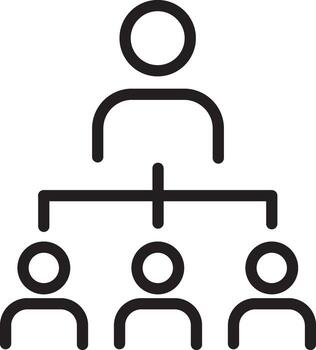 Organizational chart icon showing leader connected to three team members, representing hierarchy, teamwork, and management structure in business environment vector