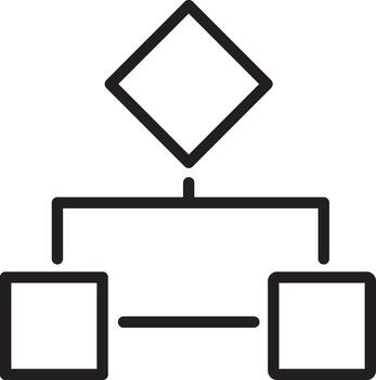 Flowchart diagram with diamond decision symbol, two connected rectangles, simple black outline, representing process workflow or decision making in business or project planning vector