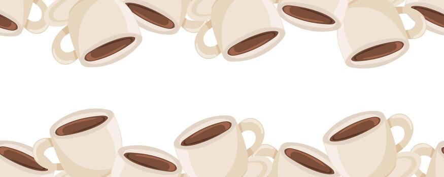 Seamless border with coffee cups on the bottom and top vector