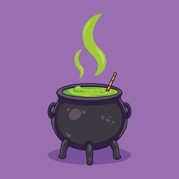 Black cauldron with green liquid vector