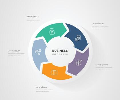 5 part pie chart type circular info graph showing circular process vector