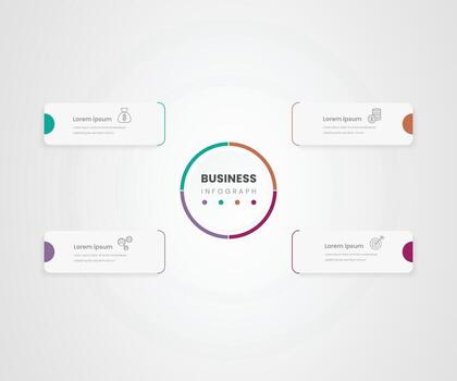 4 square shape business infograph with circle in middle vector