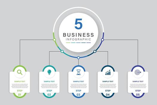 infographic label design with circle infographic template design and 5 options or steps. Can be used for process diagram, presentations, workflow, layout, flow chart vector