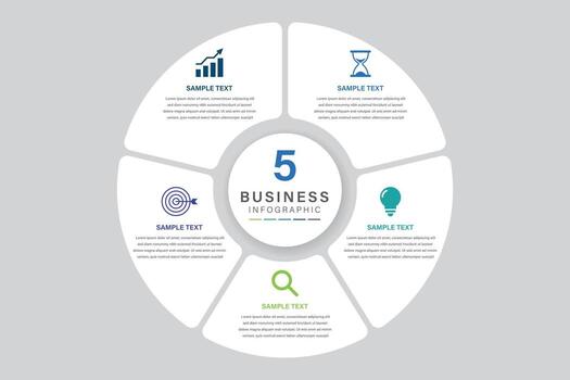infographic label design with circle infographic template design and 5 options or steps. Can be used for process diagram, presentations, workflow layout, flow chart vector