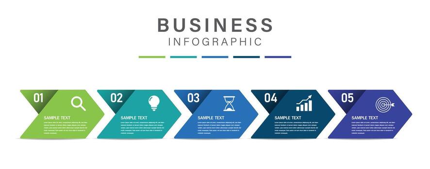5 5 proceso infografía etiquetas con íconos diseño modelo. planificación, marketing, estrategia y negocio presentación. vector