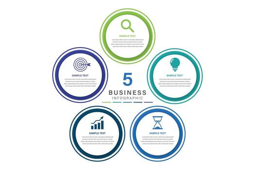infographic label design with circle infographic template design and 5 options or steps. Can be used for process diagram, presentations, workflow layout, flow chart. vector